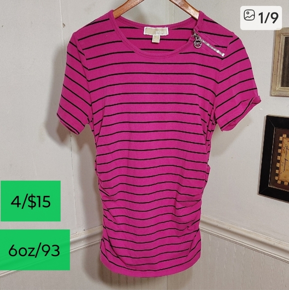 Michael Kors Pink and Black Striped Short Sleeve Tee - Picture 1 of 9